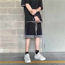 新款潮牌拼接假两件五分裤男宽松高街运动短裤夏季中裤DK663-P25，男装牛仔裤，星座1008-1