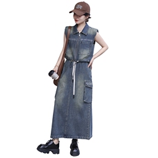 现货时尚休闲牛仔马甲套装裙女2024秋新款洋气减龄半身裙两件套，女装套装/套裙，潮流依族