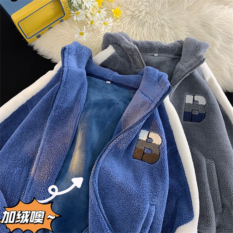 冬装青少年加绒加厚棉衣羊羔绒清新连帽外套男女919-P110控价158,男装棉衣,电商A441-1