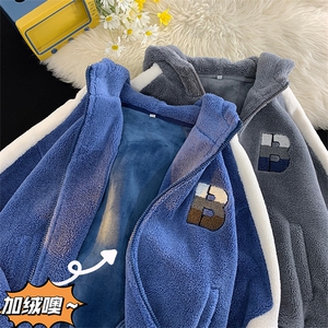 冬装青少年加绒加厚棉衣羊羔绒清新连帽外套男女 919-P110控价158图片
