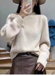 羊毛衫女秋冬新款纯色针织长袖宽松打底羊毛衫图片