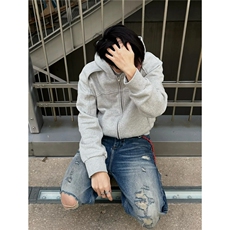 W11038-P55网图现货春季新款美式复古拼接连帽休闲运动开衫卫衣，男装卫衣，星座1608