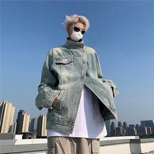 美式hiphop牛仔外套男春秋季设计感上衣宽松立领工装夹克 JK8604图片