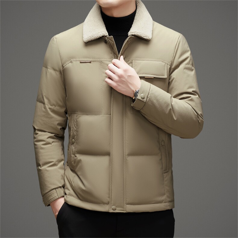 2025新标90白鸭绒中年羊羔毛领羽绒服外套男中青年羽绒服外套,男装羽绒服,钱塘723