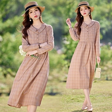 高端长袖格纹撞色连衣裙女2026春新款气质洋气减龄衬衫裙，女装连衣裙，水衣源