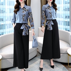 高端职业阔腿裤套装女2024春秋新款气质女神范显瘦高腰垂感两件套，女装套装/套裙，时尚俏佳人