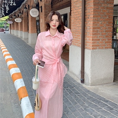时尚条纹衬衣+条纹半裙两件套2025夏2c107-5016-p155k215，女装套装/套裙，2C107