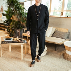 2021春季新款男装中国风复古棉麻套装刺绣大码两件套TZ02，男装套装，电商B277(原6028)