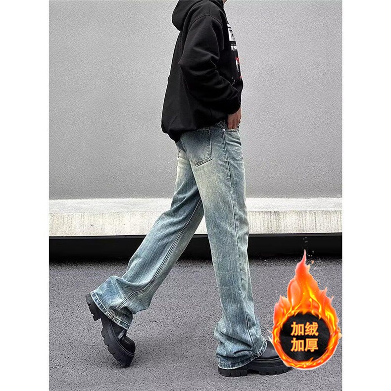 1506-1/KG6031加绒/P47闪电纹水洗加绒牛仔裤男高街休闲直筒显瘦，男装牛仔裤，星座1506-1