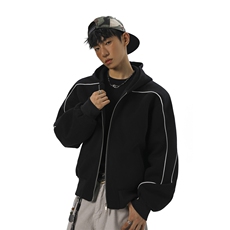 2026春季新款连帽拼接机车风纯色卫衣G19-P75控138，男装工装外套，电商A072