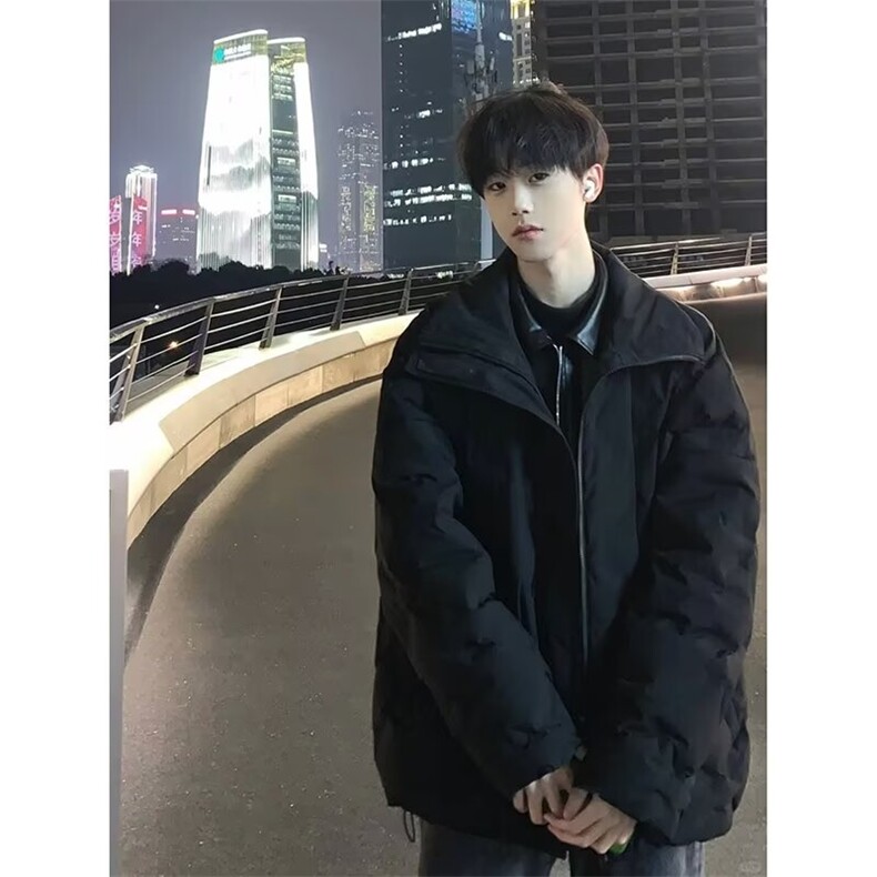 黑色菱形格棉服外套男冬季cleanfit短款美式高街M6133/特P83图片