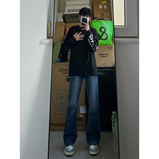 B221美式ins高街暗黑光版修身微喇牛仔裤LK23137-P55控78，男装牛仔裤，电商B221