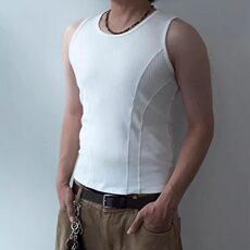 竖条纹拼接无袖汗背心男士夏季休闲个性修身坎肩T恤T186，男装背心/马甲，星座1116A-2（原606A-1）