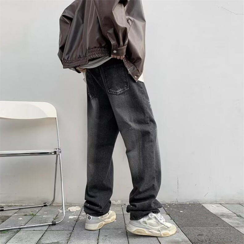 美式高街复古黑色牛仔裤男刺绣N1073P40,男装牛仔裤,星座1116-2