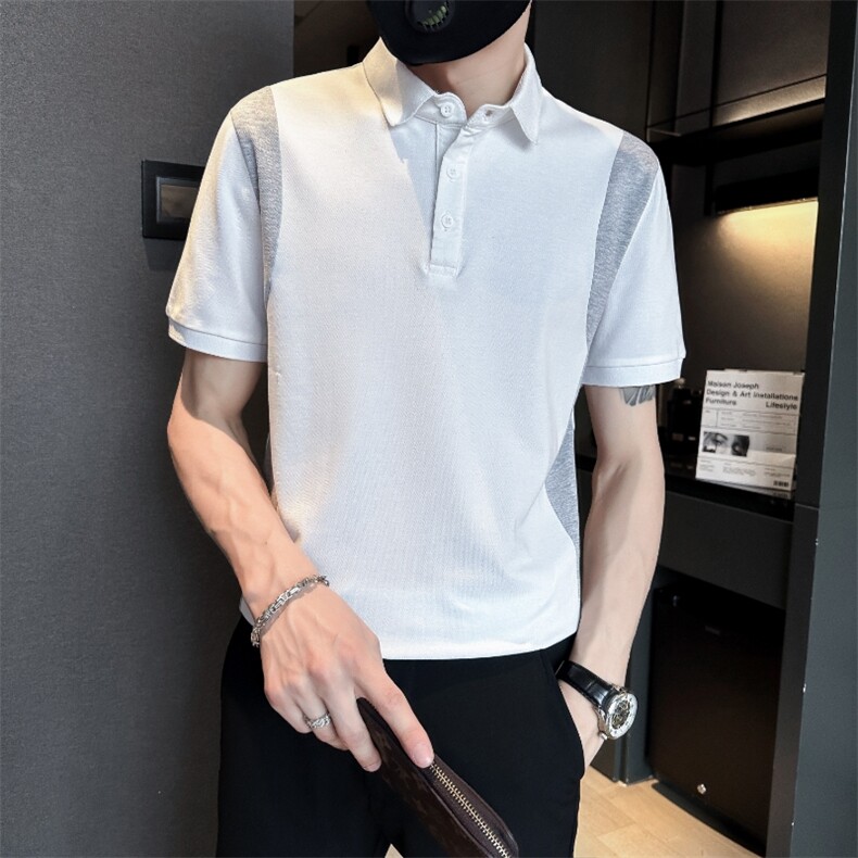 2023新品男装拼接T恤休闲潮男polT恤衫,男装T恤,电商B248