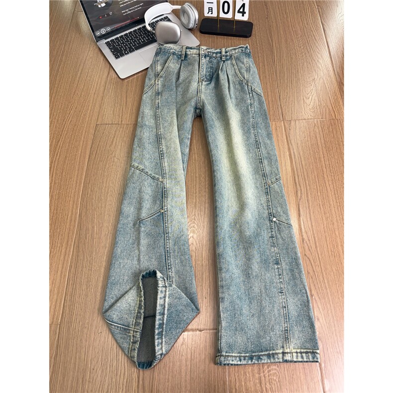 B221 美式ins高街暗黑拼接铆钉宽松直筒牛仔裤LK26642-特P45控78图片