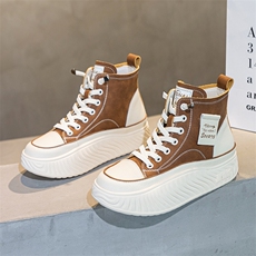 大码女鞋41-43真皮高帮鞋女2023秋季新款厚底高帮小白鞋摇摇鞋，女鞋单鞋，电商A223