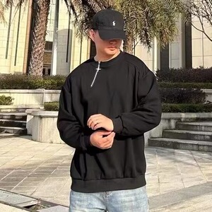 高级感金属侧拉链头拼接套头卫衣男韩版潮牌设计感半拉链上衣外套图片
