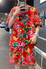 TZ203夏季新款男士T恤短裤套装东北大花大码红色蓝色青年运动套装，男装休闲套装，星座115A(原星座507）