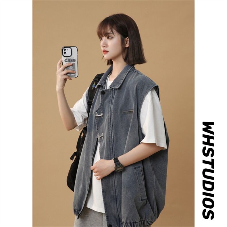 MJ150/P60中性风高品星空纹飞机扣新中式风牛仔马甲男无袖外套,女装短外套,电商基地A050