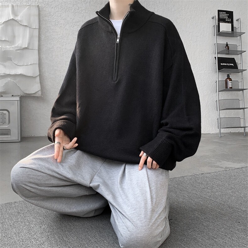 8XL-M复古半拉链立领毛衣男大码宽松针织线衫上衣外套MY1507/P75,男装针织衫/毛衣,电商B238
