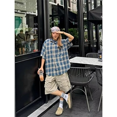 美式复古工装短裤男女休闲宽松直筒五分裤日系夏季潮流HRA23-P52，男装牛仔裤，星座208-5