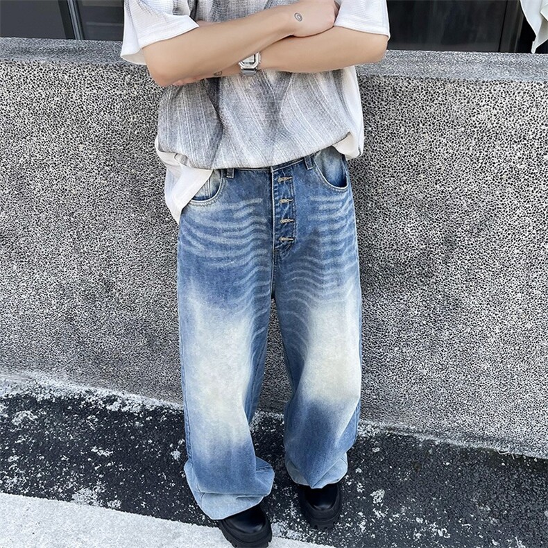 美式高街直筒宽松牛仔裤男女生夏季薄款水洗阔腿休闲长裤子,男装牛仔裤,星座601-2