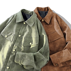 春季机车男士皮衣潮按扣夹克情侣款外套翻领青年A266-PY009-P100，男装皮衣，电商A266