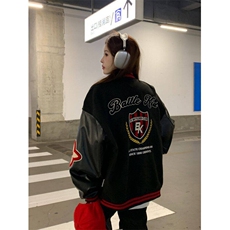 A521-P82徽章拼接撞色棒球服外套男女复古百搭宽松夹克上衣服，男装夹克，星座911