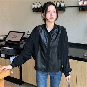 拼接撞色棒球服外套女秋季新款2022百搭休闲拉链开衫夹克短上衣潮图片