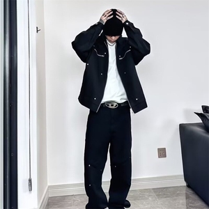 美式复古潮牌飞行员夹克外春秋季宽松休闲百搭拉链口袋棒球服上衣图片