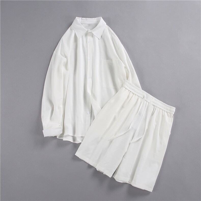 老钱风慵懒松弛休闲套装夏季薄款透气简约款-XZ80044-特批65，男装休闲套装，电商A061