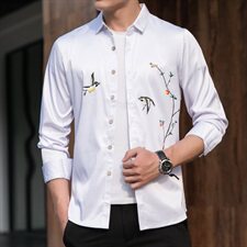 大码印花中国风衬衫男夏秋新款青年长袖商务衬衫QT5030/7603p50，男装衬衫，电商A012