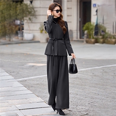 现货毛呢套装女2025年冬季新款女装时尚气质休闲外套阔腿裤送腰带，女装套装/套裙，时尚俏佳人