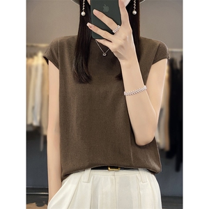 纯棉舒适短袖T恤女2025新款显瘦百搭无袖圆领背心上衣叠穿外穿t恤图片