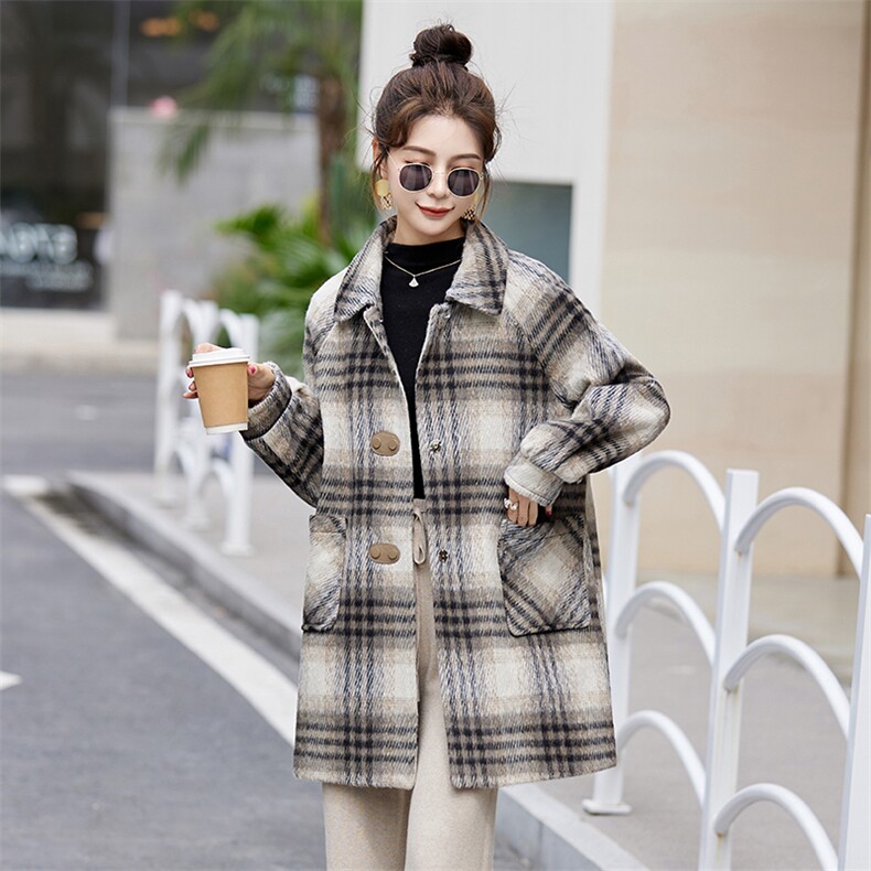 现货小香风双层活领保暖外套冬季新款女装时尚气质通勒小个子大衣,女装毛呢外套,韩美纤衣