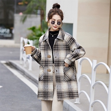 现货小香风双层活领保暖外套冬季新款女装时尚气质通勒小个子大衣，女装毛呢外套，韩美纤衣