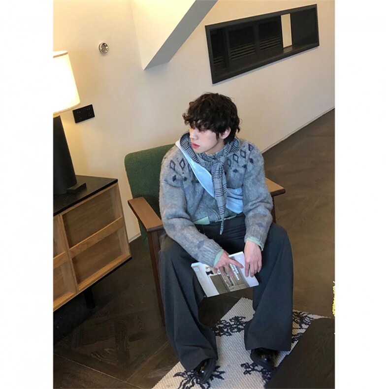 有货~cleanfit菱格无领毛衣男美式复古针织开衫外套MY057-特P65,男装针织衫/毛衣,星座1004-3