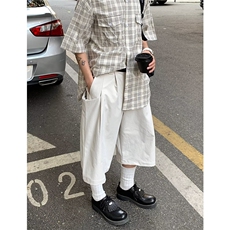 日系复古白色七分裤潮牌街头夏季宽松马裤男女休闲设计感工装短裤，男装牛仔裤，星座506A