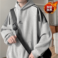 加绒加厚冬款男连帽卫衣条纹字母拼色保暖夹克外套WY183P65，男装夹克，星座1013-1