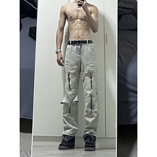 B221美式ins高街暗黑小众拉链款重磅牛仔裤子LK23017-P65控88，男装牛仔裤，电商B221
