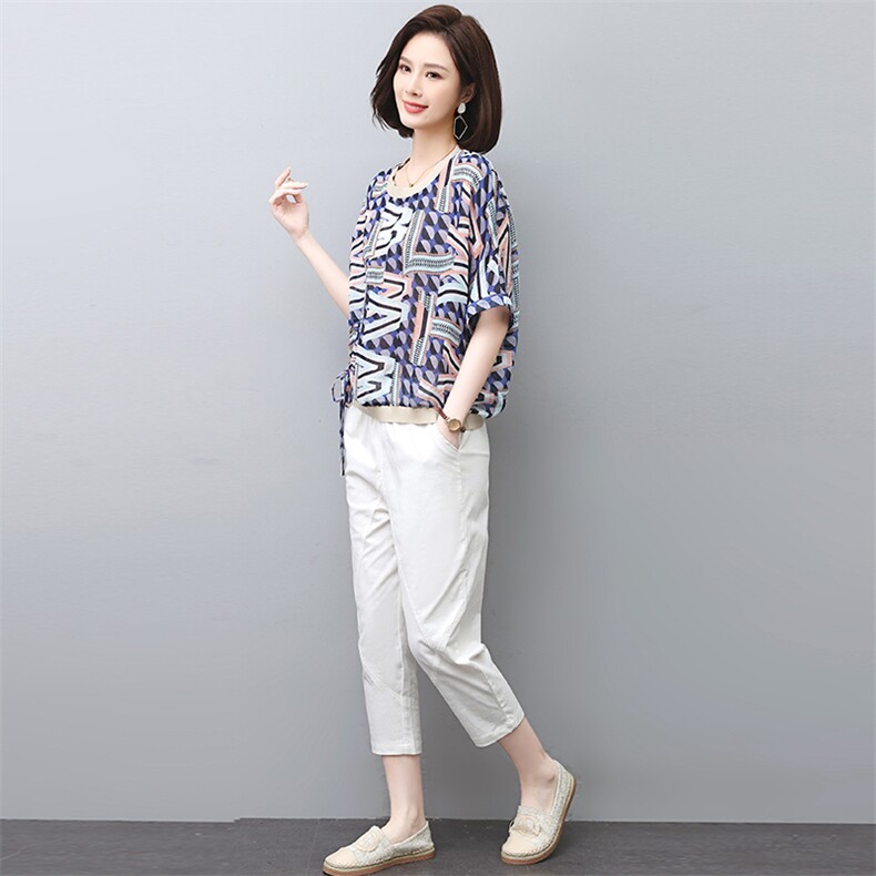 休闲套装女夏2023新款春秋时尚洋气时髦贵夫人妈妈棉麻职业两件套图片
