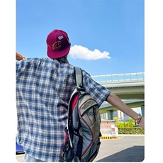 美式复古格子短袖衬衫男夏季宽松刺绣衬衣设计感格纹情侣百搭半袖，男装衬衫，星座506