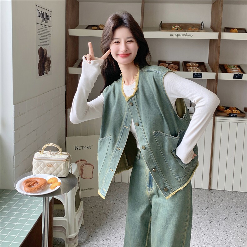 档口现货高品质26春牛仔马甲阔腿裤两件套2B153-2933-P190-K308,女装套装/套裙,2B153