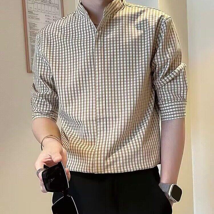 T136新款男士格子长袖衬衫宽松休闲青年衬衣男装潮流外套图片