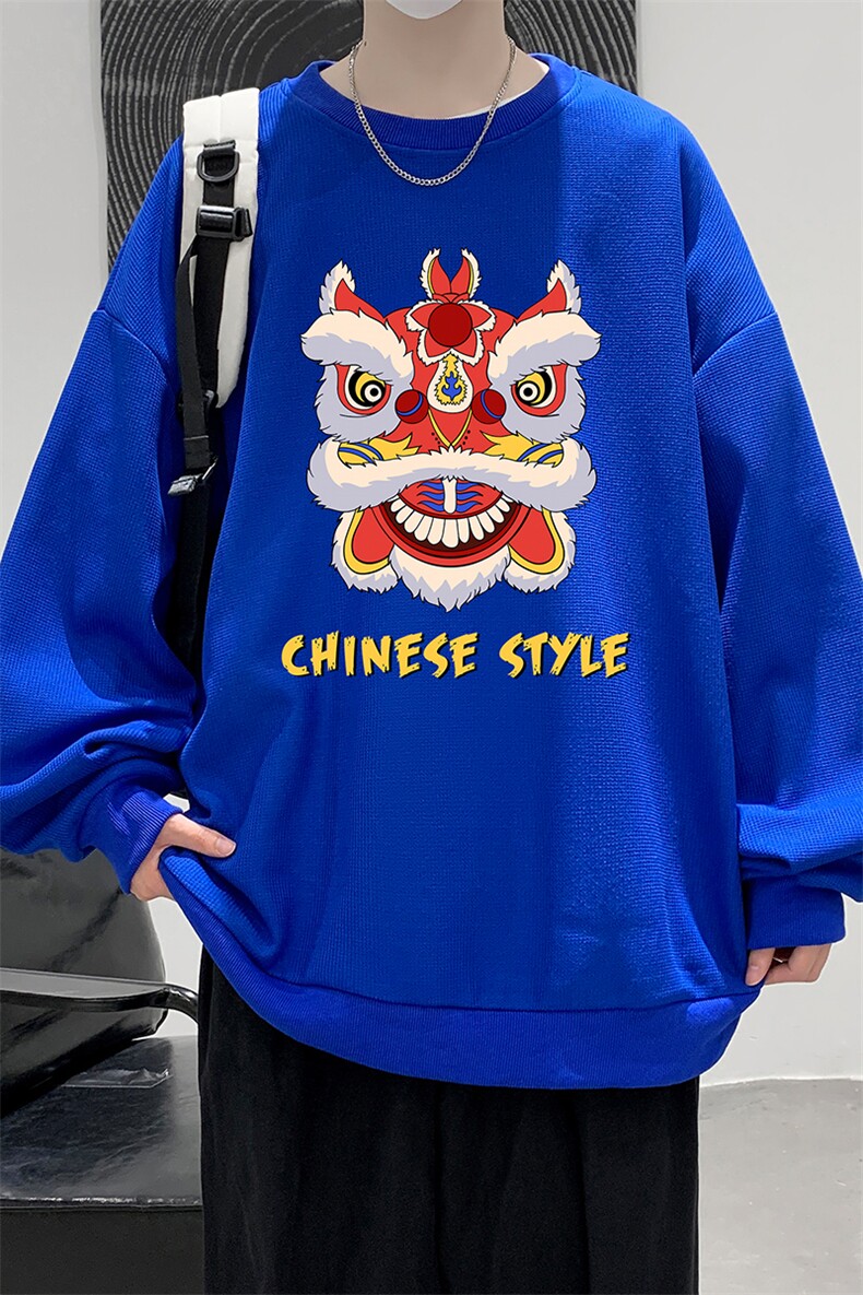 华夫格卫衣圆领卫衣男大码长袖t恤男外套HW76185-P30加绒款-P40,男装卫衣,电商A040