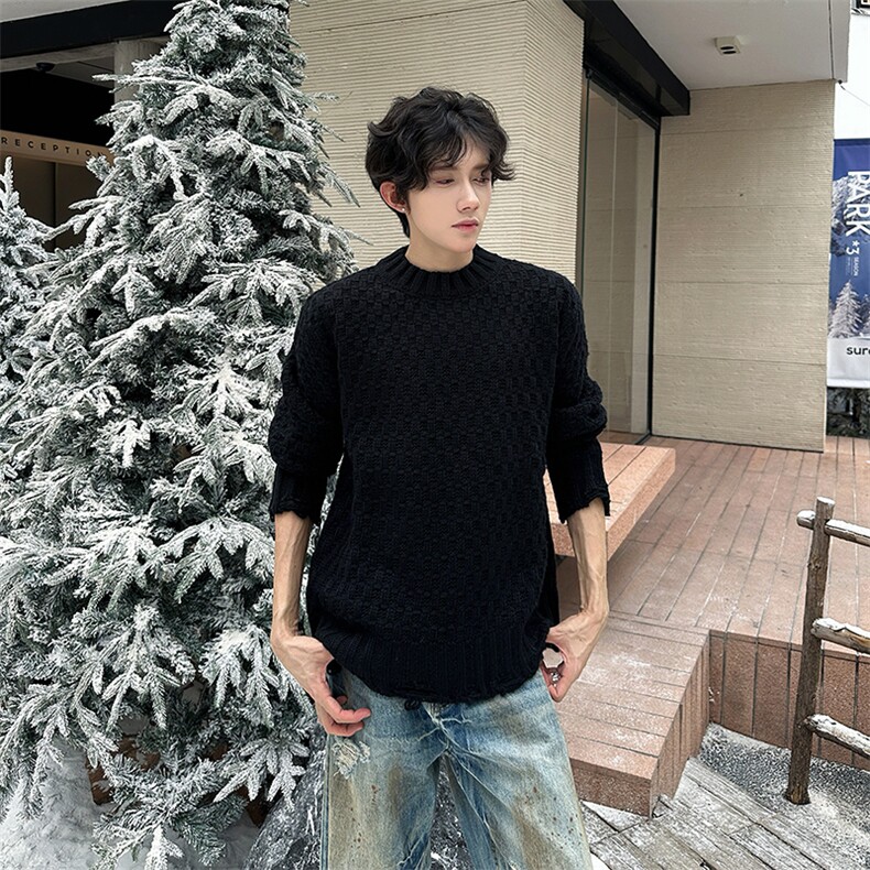 美式复古圆领针织衫潮流宽松休闲破坏设计毛衣打底衫,男装T恤,星座410-6（原星座1304-1）