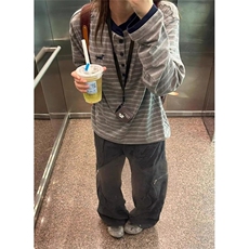 男装长袖男士新款条纹休闲丝光棉翻领T恤薄款上衣男T1439，男装T恤，星座1116A（原606A-3）