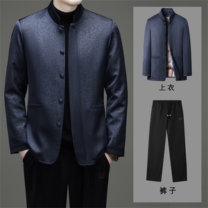 常货中年唐装90绒羽绒服男复古盘扣风羽绒服套装中式唐装图片
