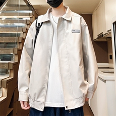 春季男士外套皮衣休闲贴标翻领皮夹克男按扣潮流A266-PY006-P80，男装皮衣，电商A266